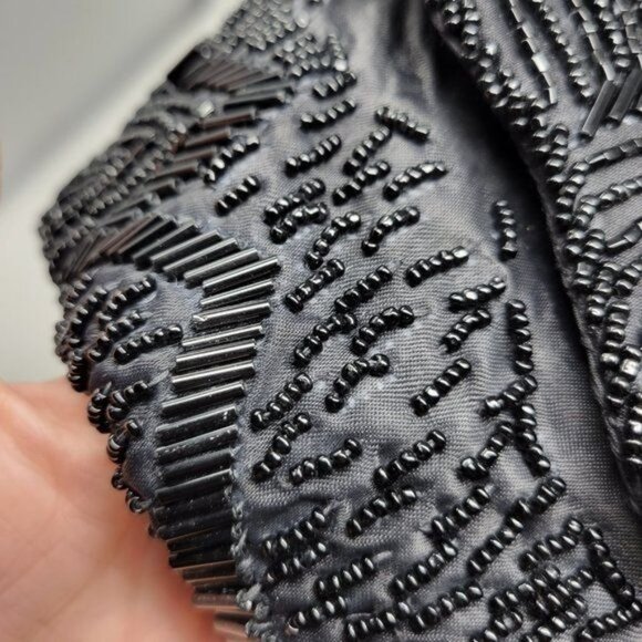 Vintage Black Beaded Evening Clutch With Gold Chain Strap - Picture 10 of 10